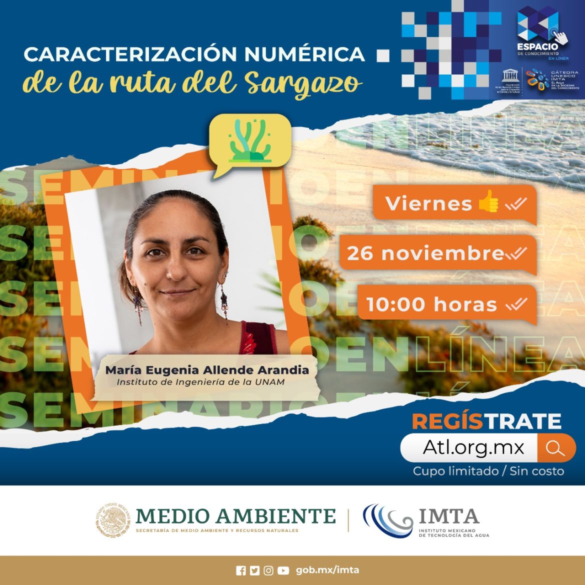 Imagen ilustrativa del seminario en línea Caracterización numérica de la ruta del Sargazo